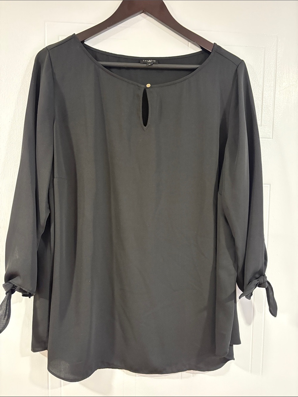 Talbots Black Keyhole Tie-Sleeve Blouse